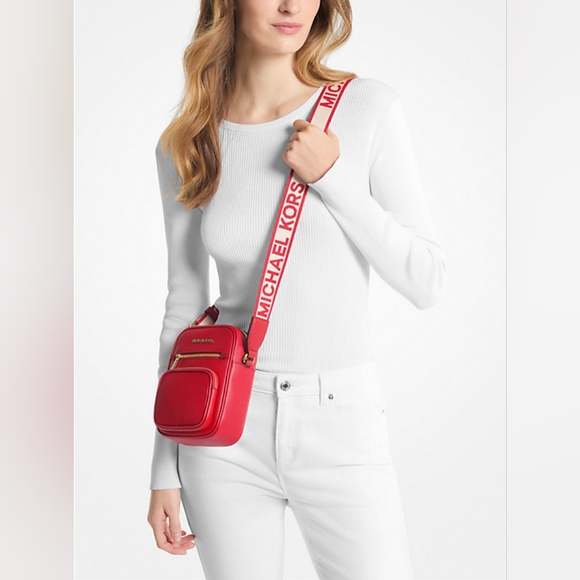 ❗️LOW START ❗️Michael Kors- NWT- Jet Set Medium Leather Crossbody Bag- Red - Picture 3 of 16